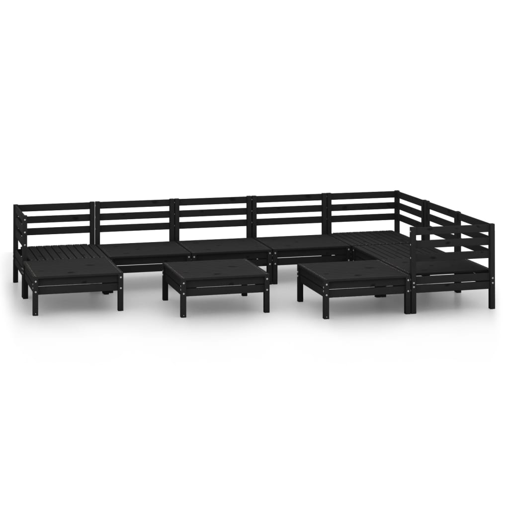 10 Piece Garden Lounge Set Solid Wood Pine Black