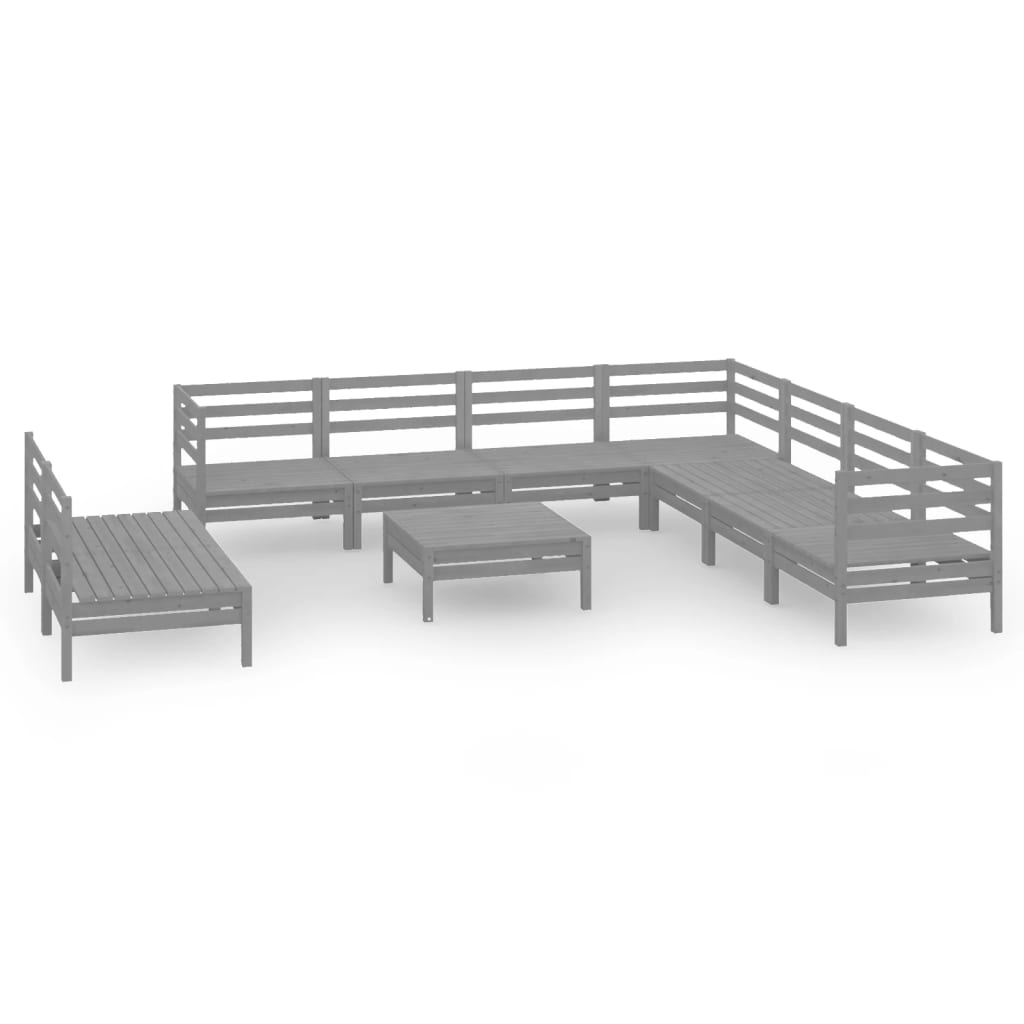 10 Piece Garden Lounge Set Solid Wood Pine Grey