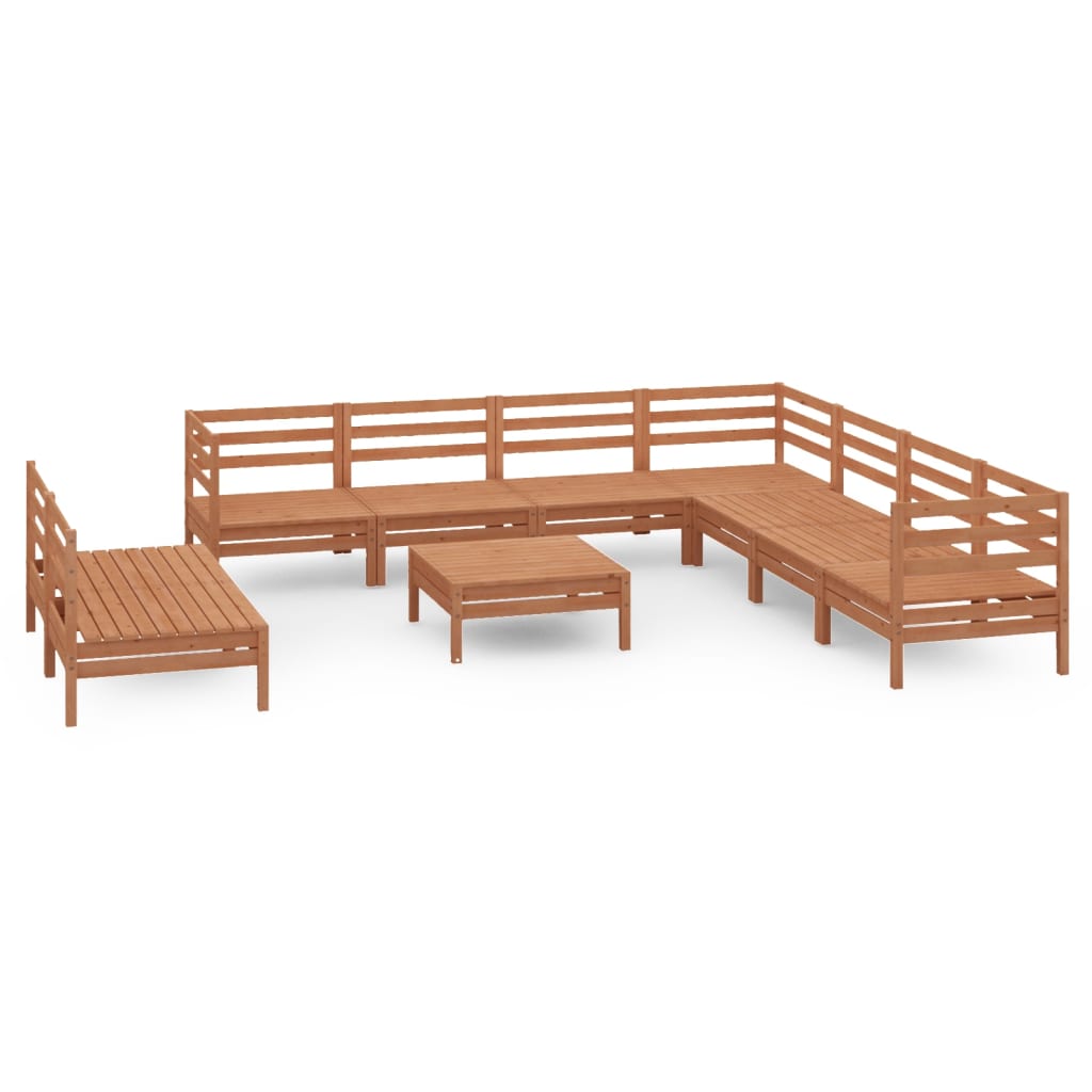 10 Piece Garden Lounge Set Solid Wood Pine Honey Brown