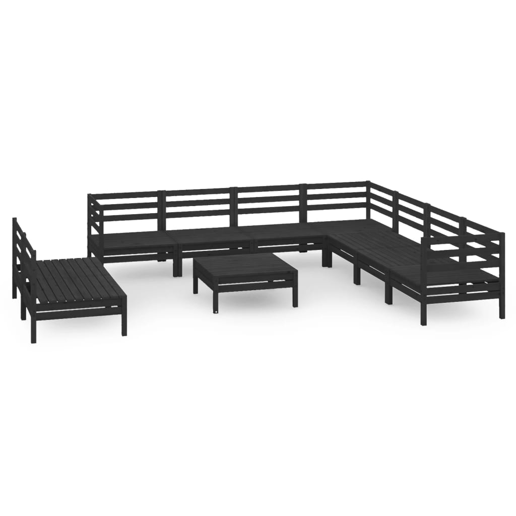 10 Piece Garden Lounge Set Solid Wood Pine Black