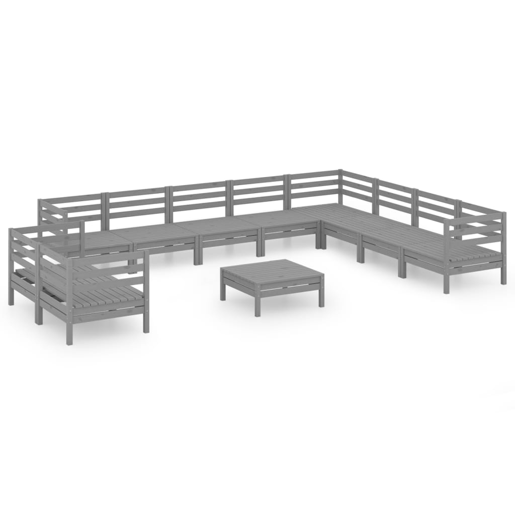 11 Piece Garden Lounge Set Solid Wood Pine Grey