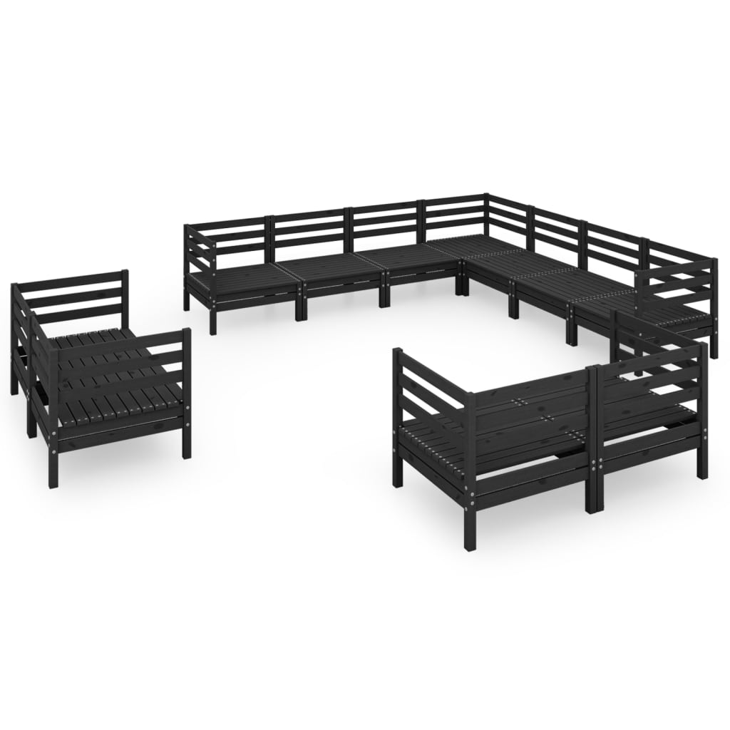 11 Piece Garden Lounge Set Solid Wood Pine Black