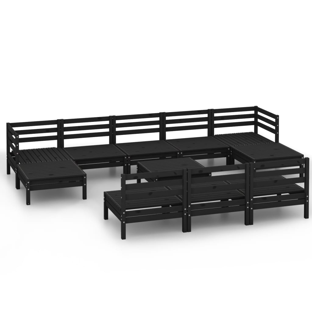 11 Piece Garden Lounge Set Black Solid Wood Pine