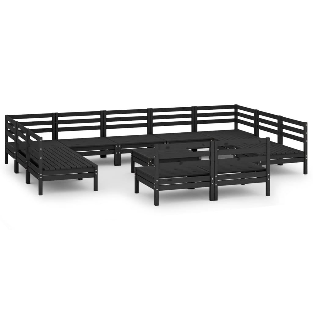 12 Piece Garden Lounge Set Black Solid Wood Pine