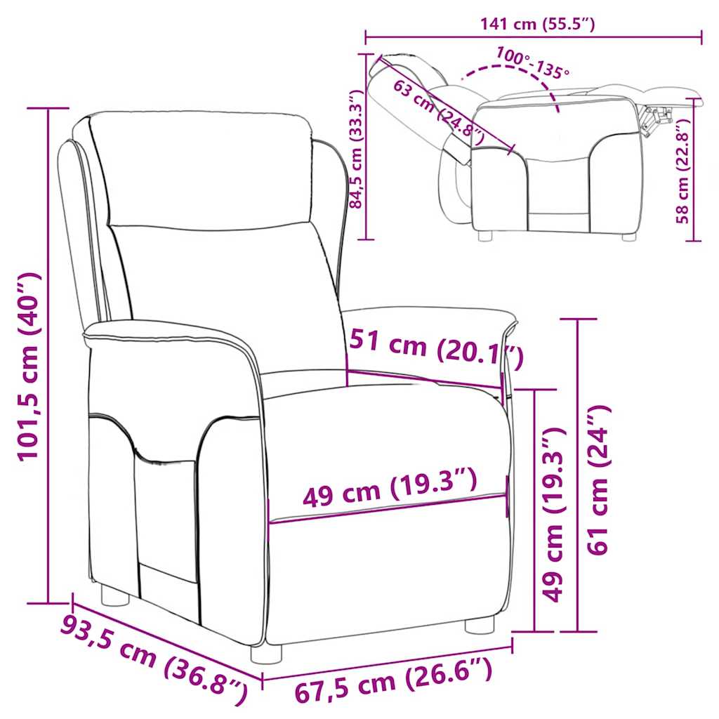 Recliner Chair Brown 67.5 x 93.5 x 101.5 cm Fabric