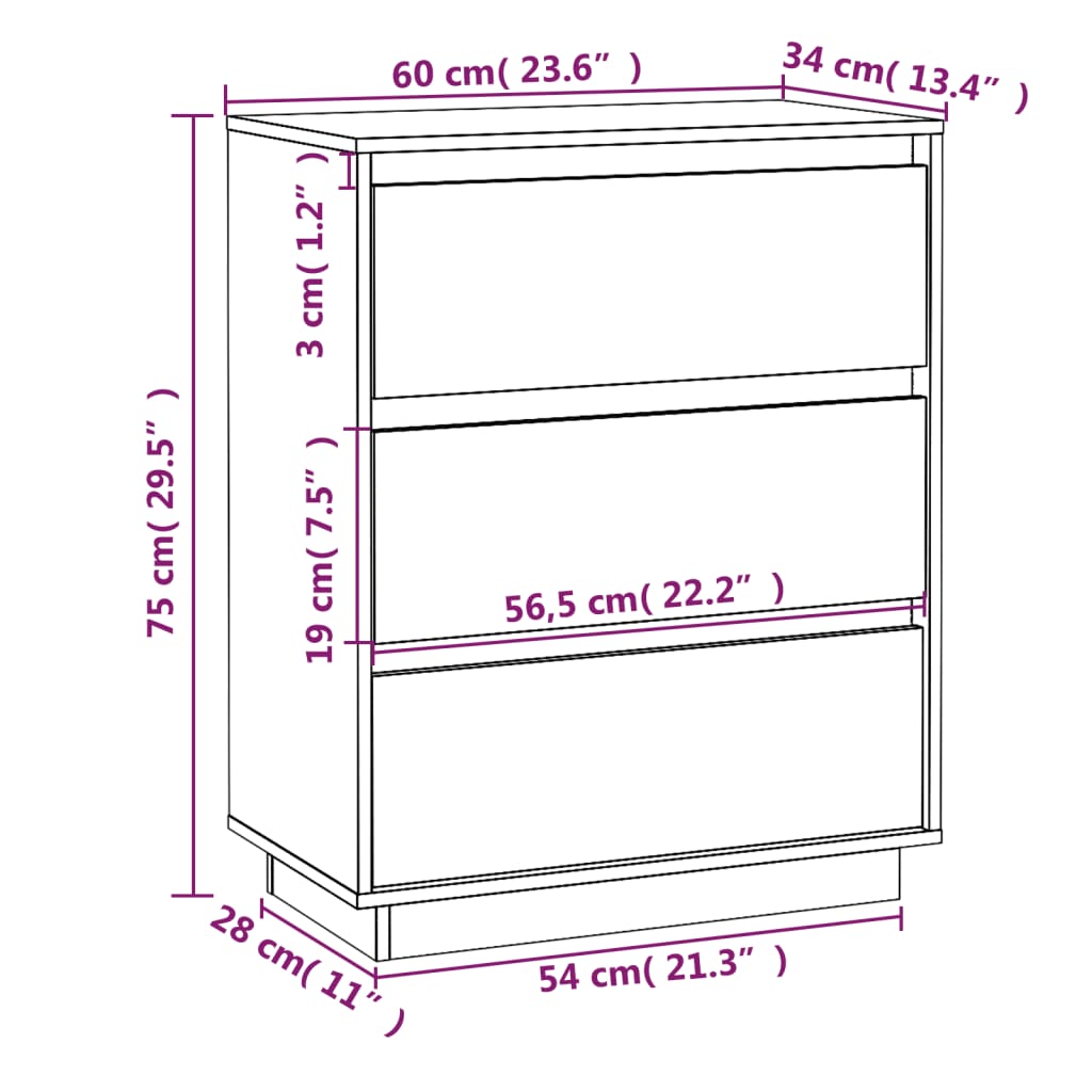 Sideboard 60x34x75 cm Solid Wood Pine