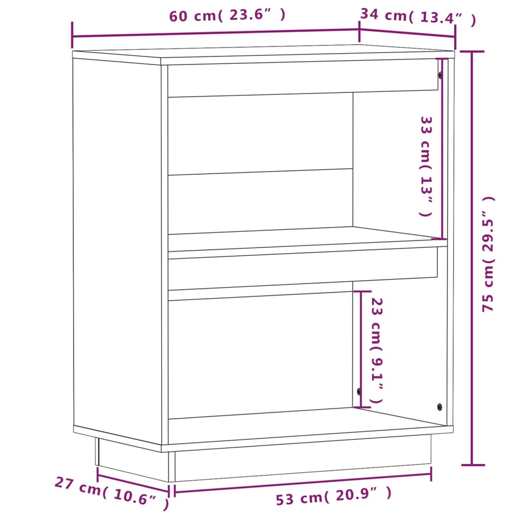 Console Cabinet Grey 60x34x75 cm Solid Wood Pine