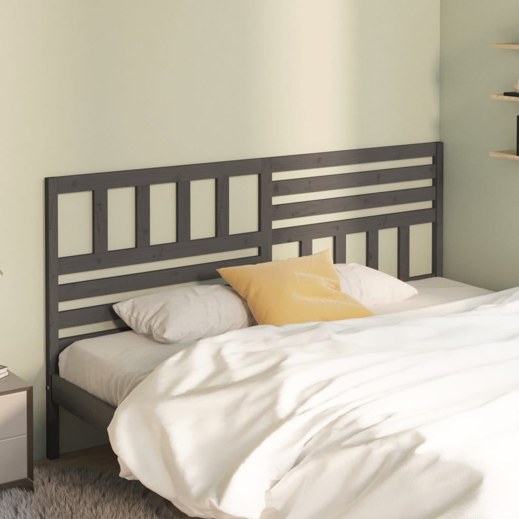 Bed Headboard Grey 186x4x100 cm Solid Wood Pine
