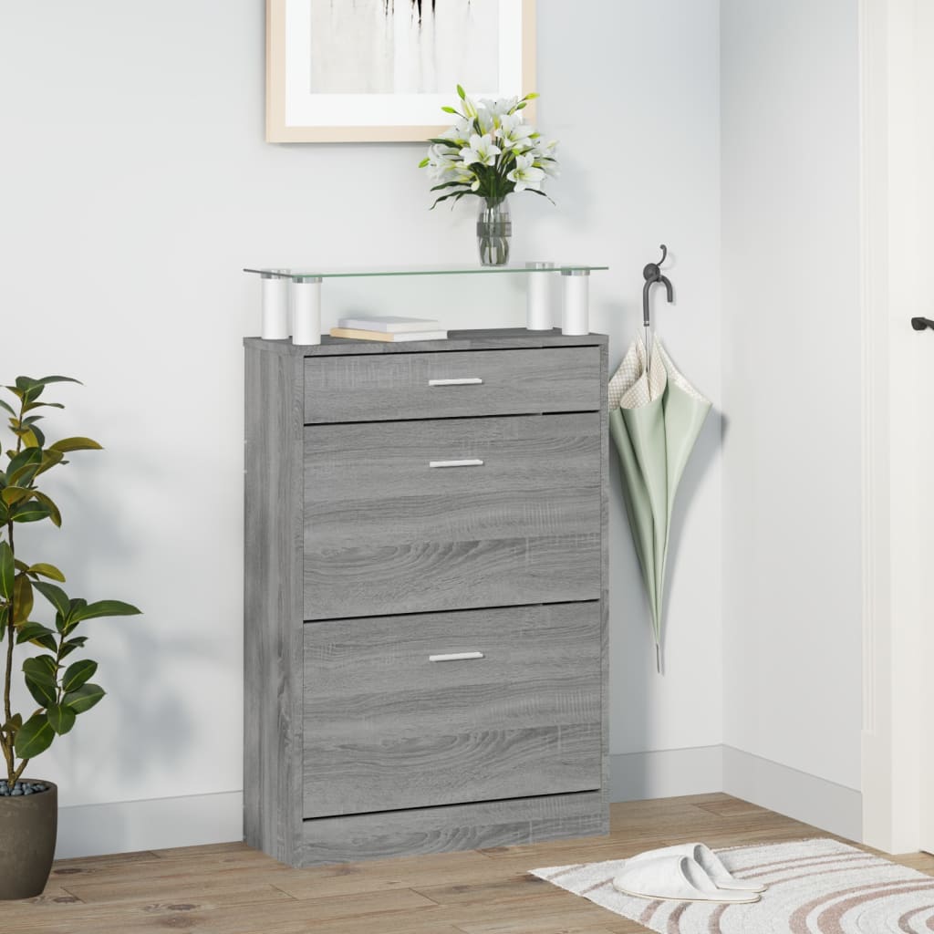 Shoe Cabinet Grey Sonoma 63x24x104 cm Engineered Wood
