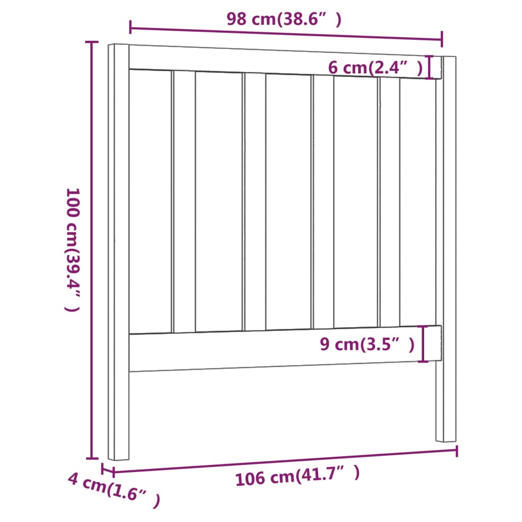 Bed Headboard 106x4x100 cm Solid Wood Pine