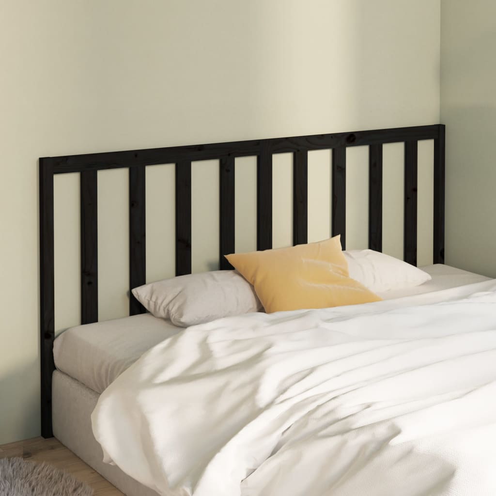Bed Headboard Black 206x4x100 cm Solid Wood Pine