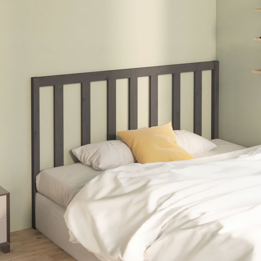 Bed Headboard Grey 146x4x100 cm Solid Wood Pine