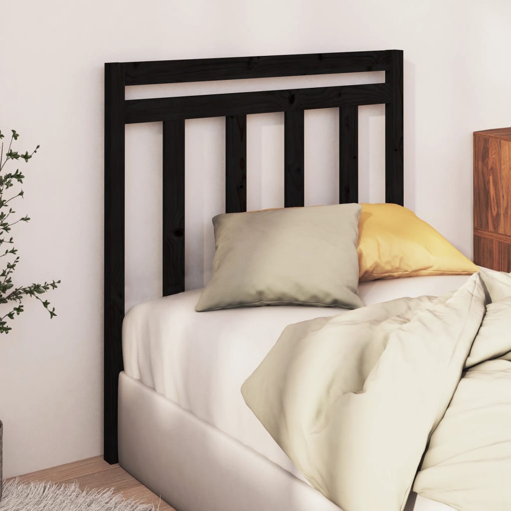 Bed Headboard Black 81x4x100 cm Solid Wood Pine