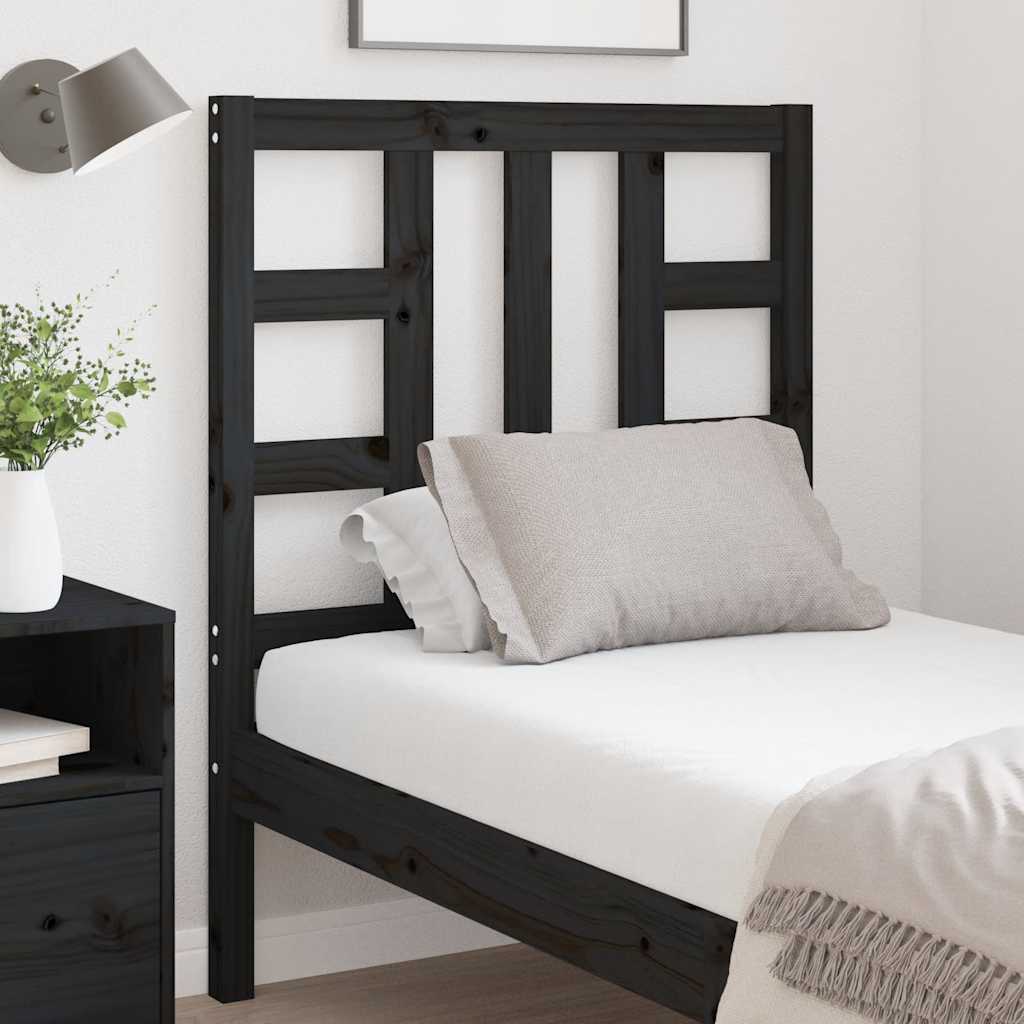 Bed Headboard Black 81x4x100 cm Solid Wood Pine