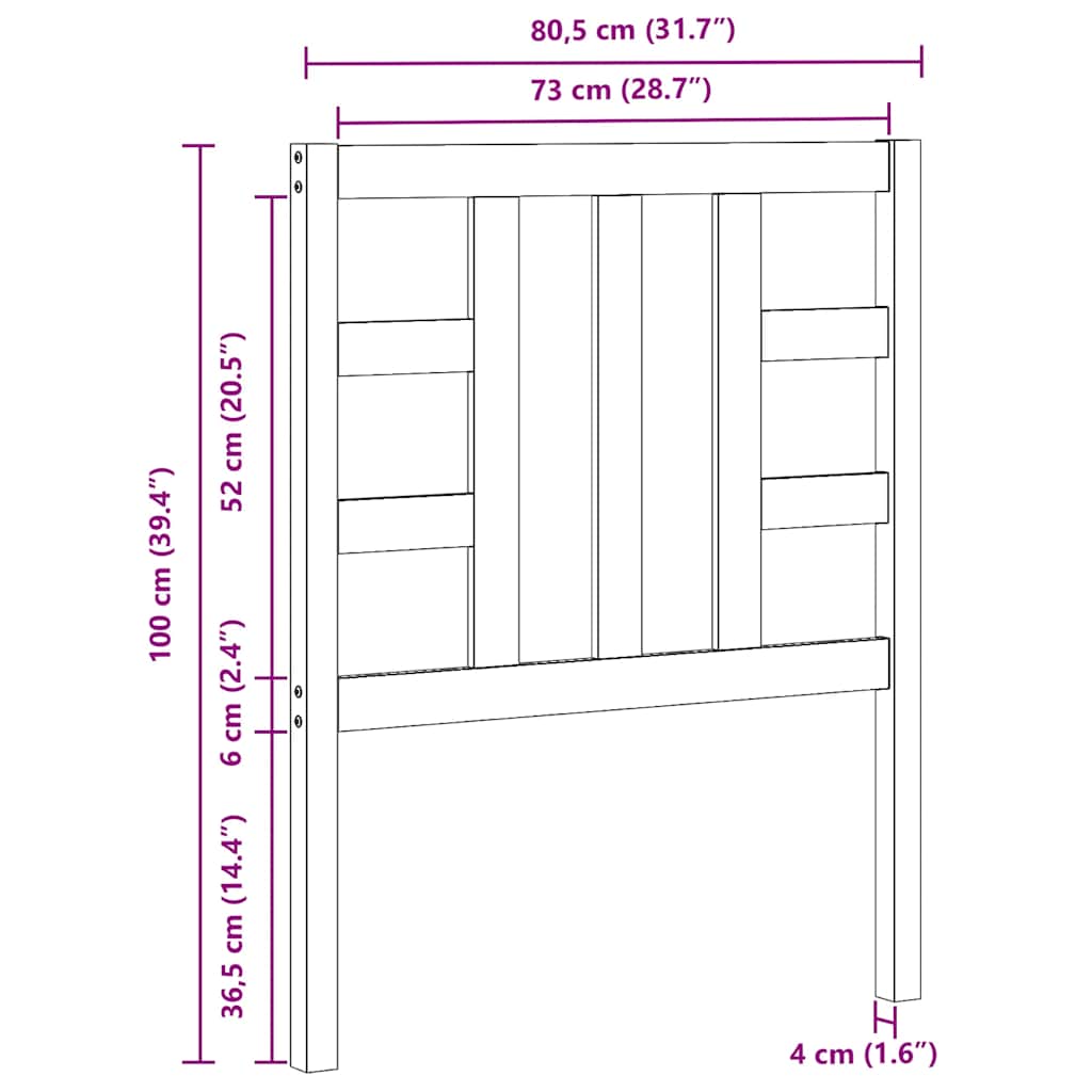 Bed Headboard Black 81x4x100 cm Solid Wood Pine