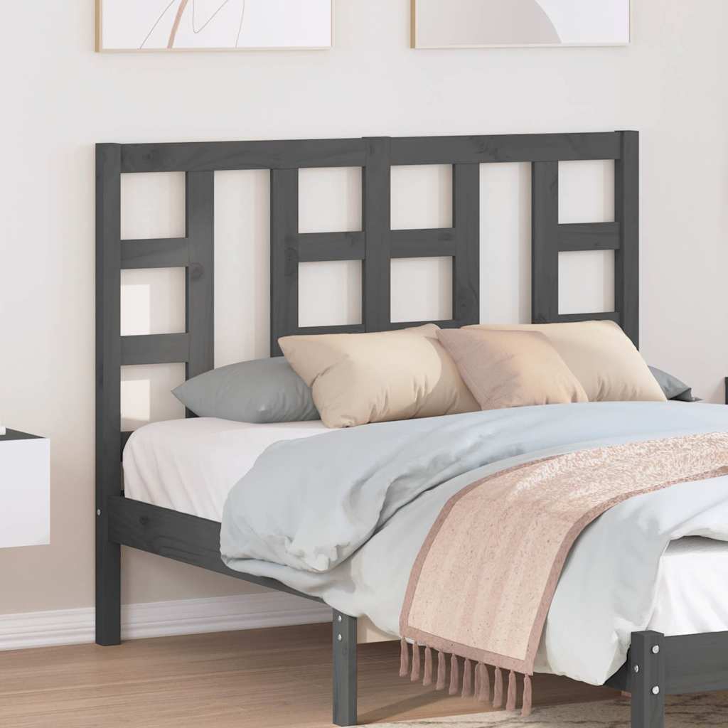 Bed Headboard Grey 126x4x100 cm Solid Wood Pine