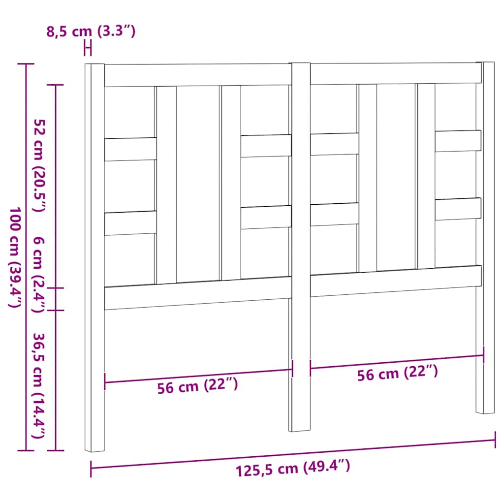 Bed Headboard Grey 126x4x100 cm Solid Wood Pine