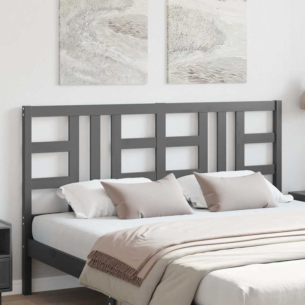 Bed Headboard Grey 146x4x100 cm Solid Wood Pine