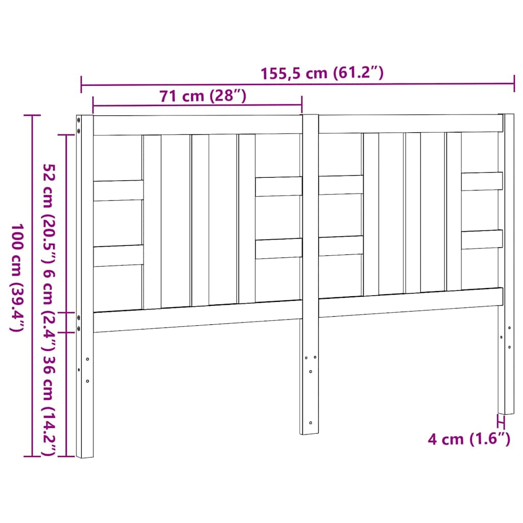 Bed Headboard Grey 146x4x100 cm Solid Wood Pine