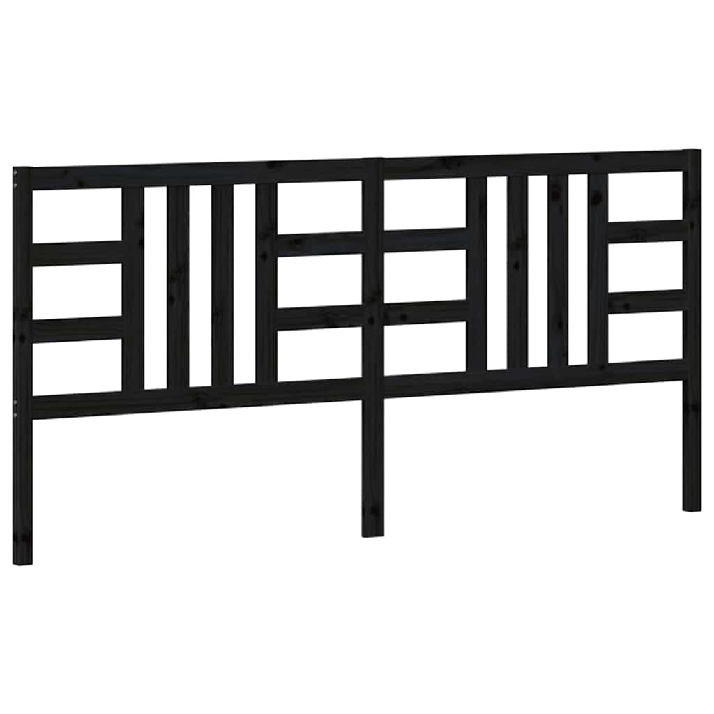 Bed Headboard Black 206x4x100 cm Solid Wood Pine