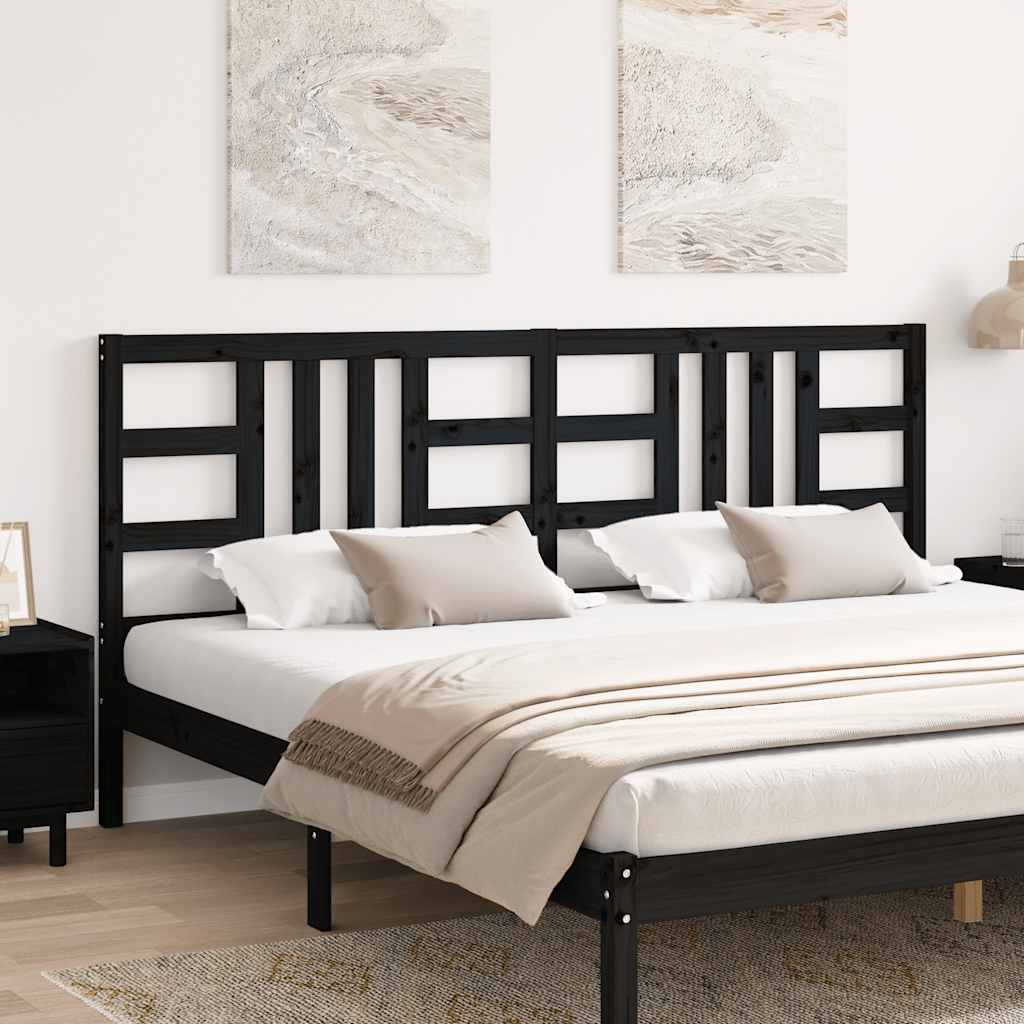 Bed Headboard Black 206x4x100 cm Solid Wood Pine