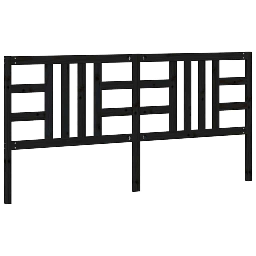 Bed Headboard Black 206x4x100 cm Solid Wood Pine