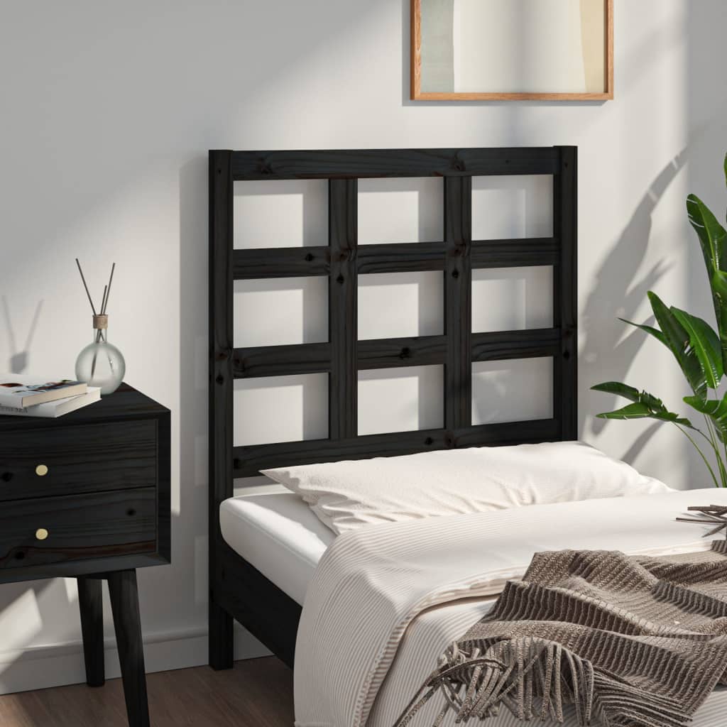 Bed Headboard Black 80.5x4x100 cm Solid Wood Pine
