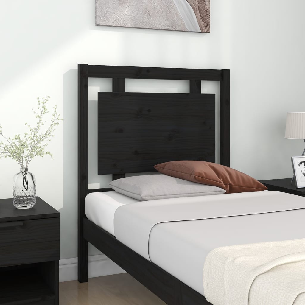 Bed Headboard Black 80.5x4x100 cm Solid Pine Wood