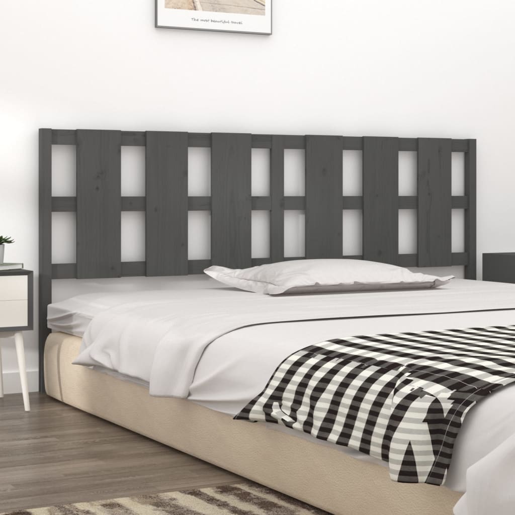 Bed Headboard Grey 205.5x4x100 cm Solid Wood Pine