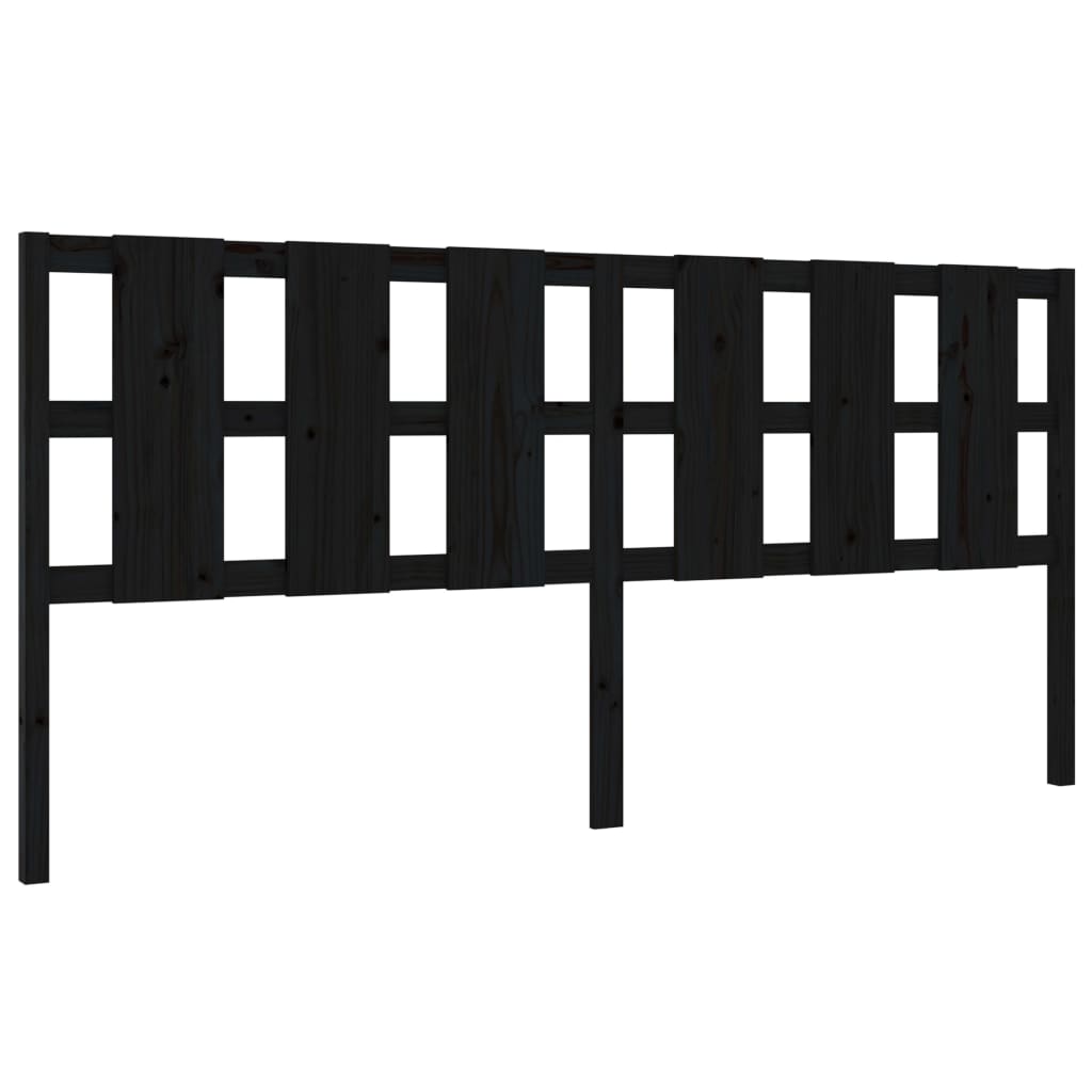 Bed Headboard Black 205.5x4x100 cm Solid Wood Pine