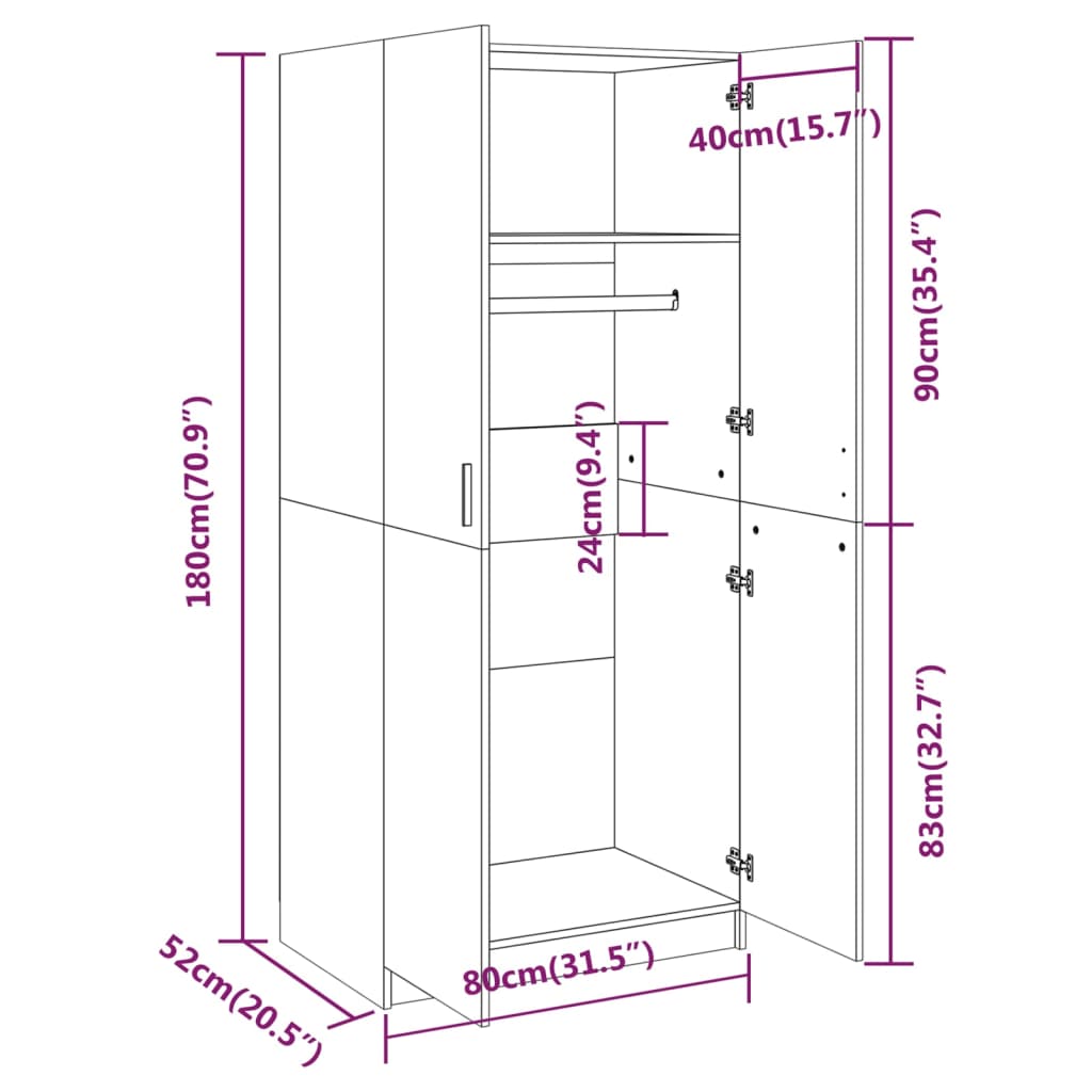 Wardrobe Smoked Oak 80x50x180 cm Engineered Wood