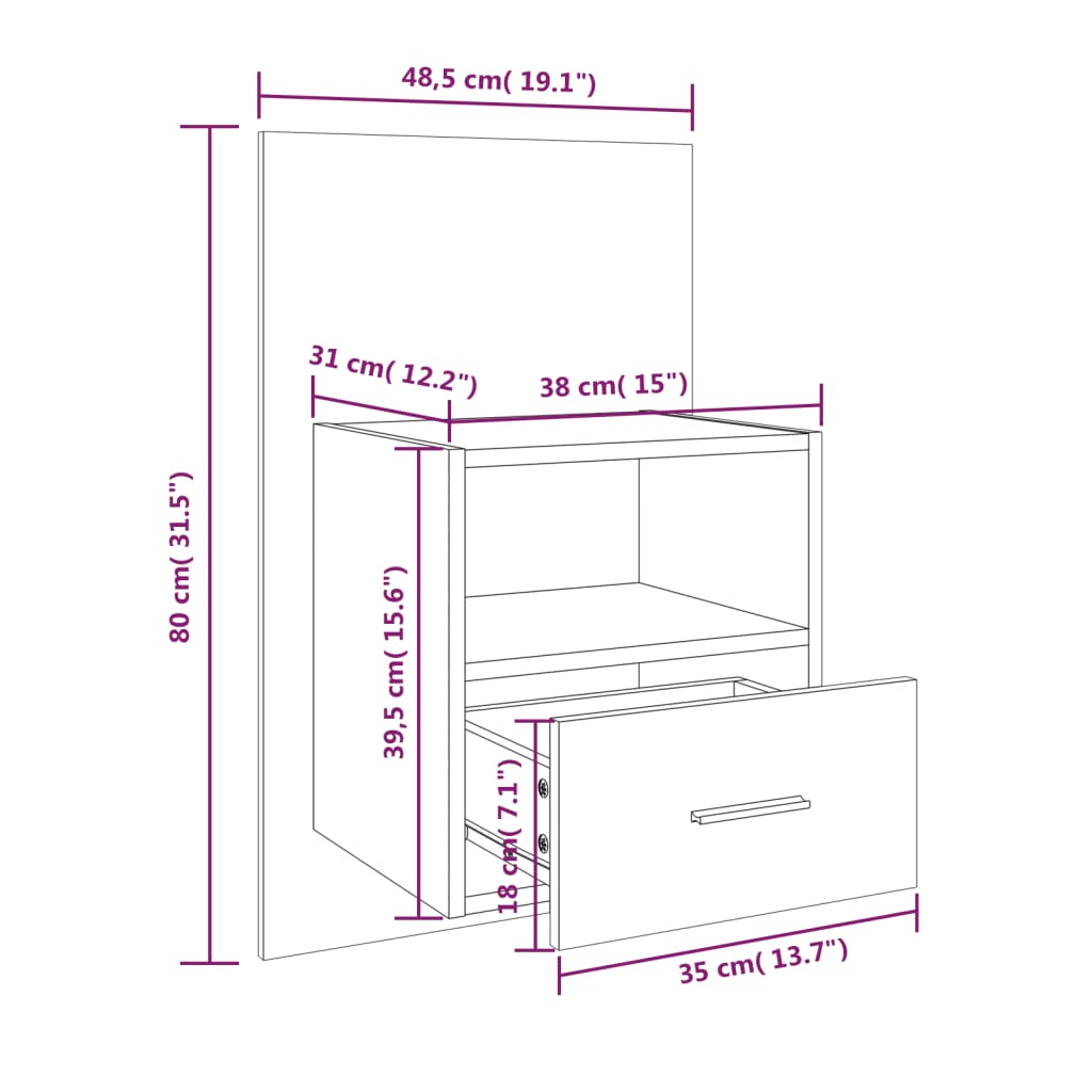 Wall-mounted Bedside Cabinet Black