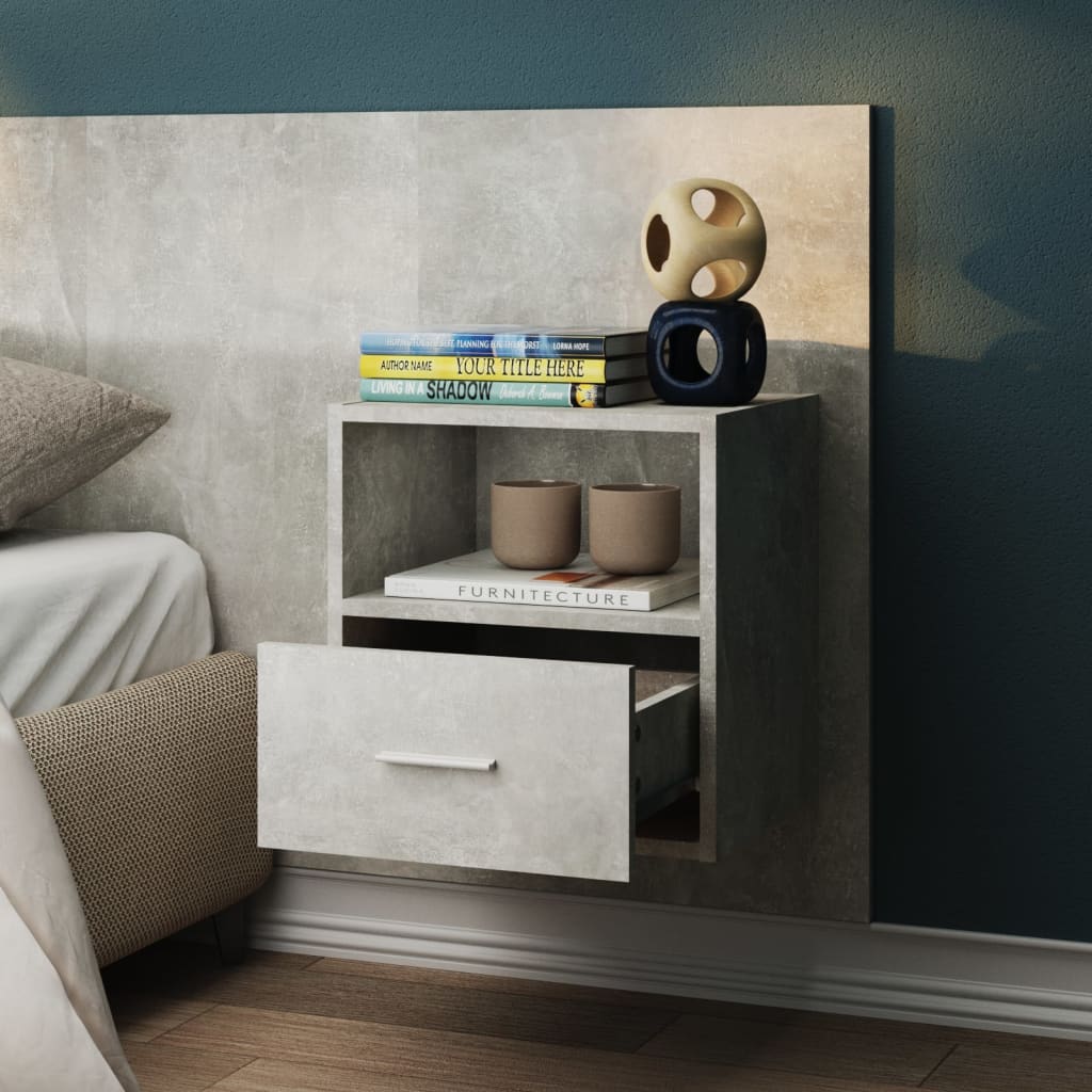 Wall-mounted Bedside Cabinet Concrete Grey