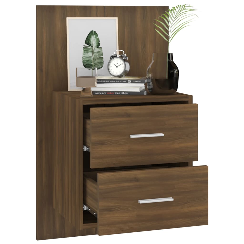 Wall-mounted Bedside Cabinet Brown Oak