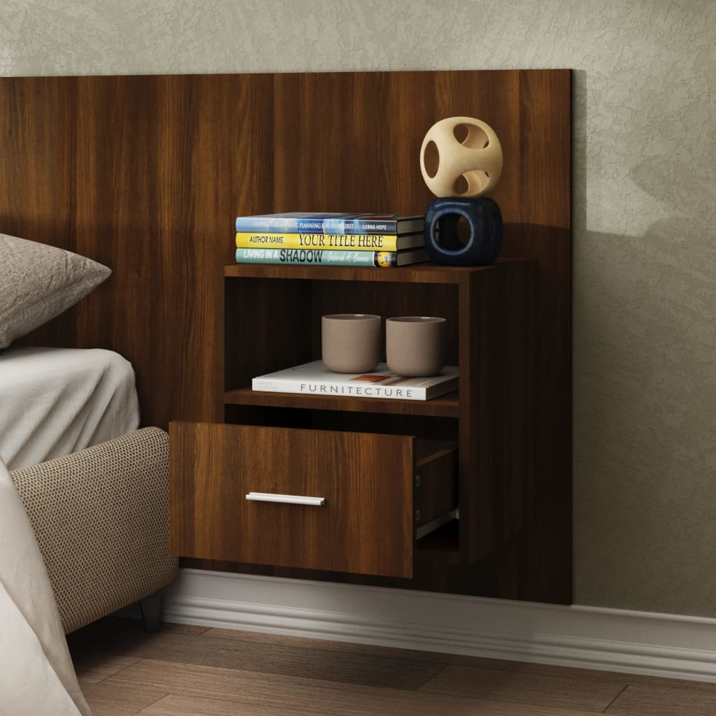 Wall-mounted Bedside Cabinet Brown Oak