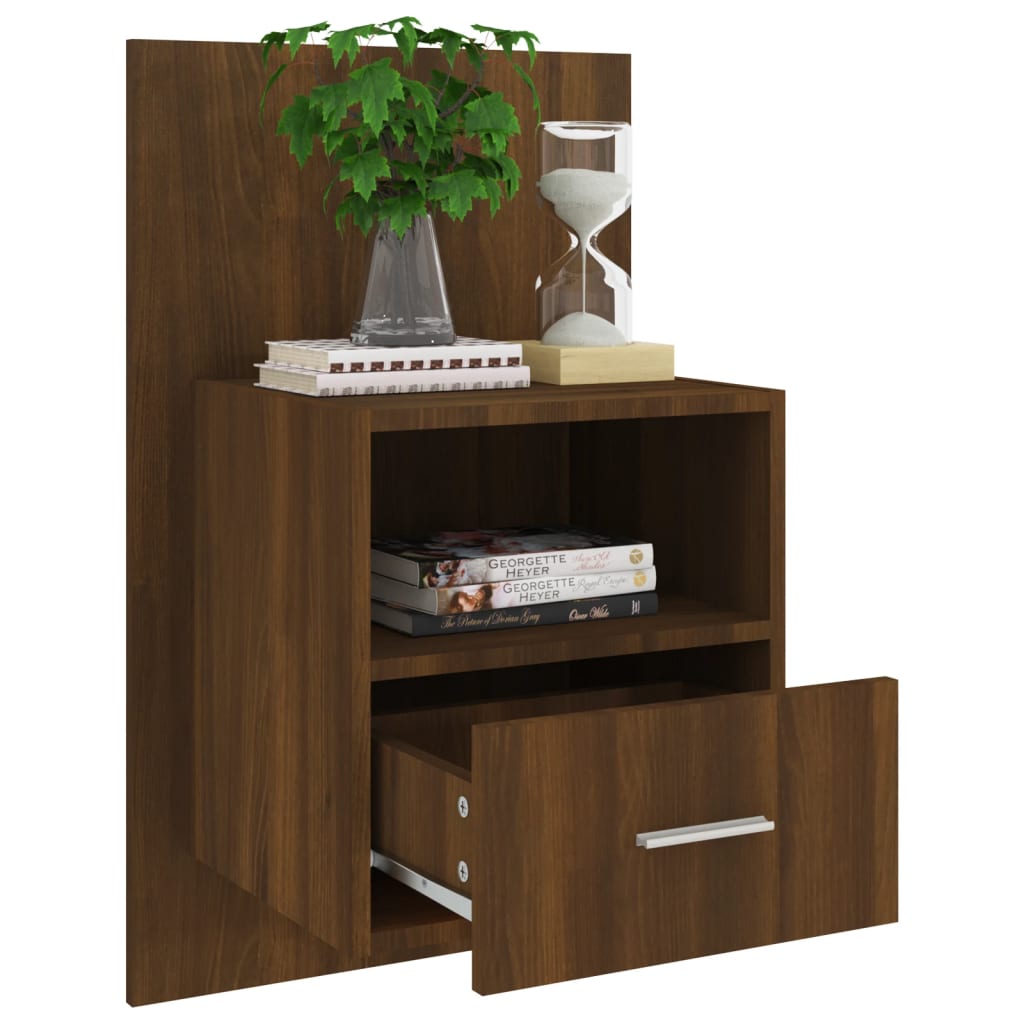 Wall-mounted Bedside Cabinet Brown Oak