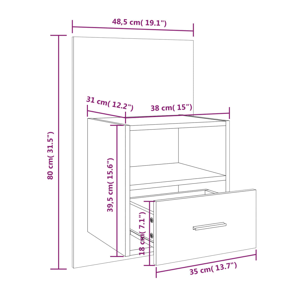 Wall-mounted Bedside Cabinet Brown Oak