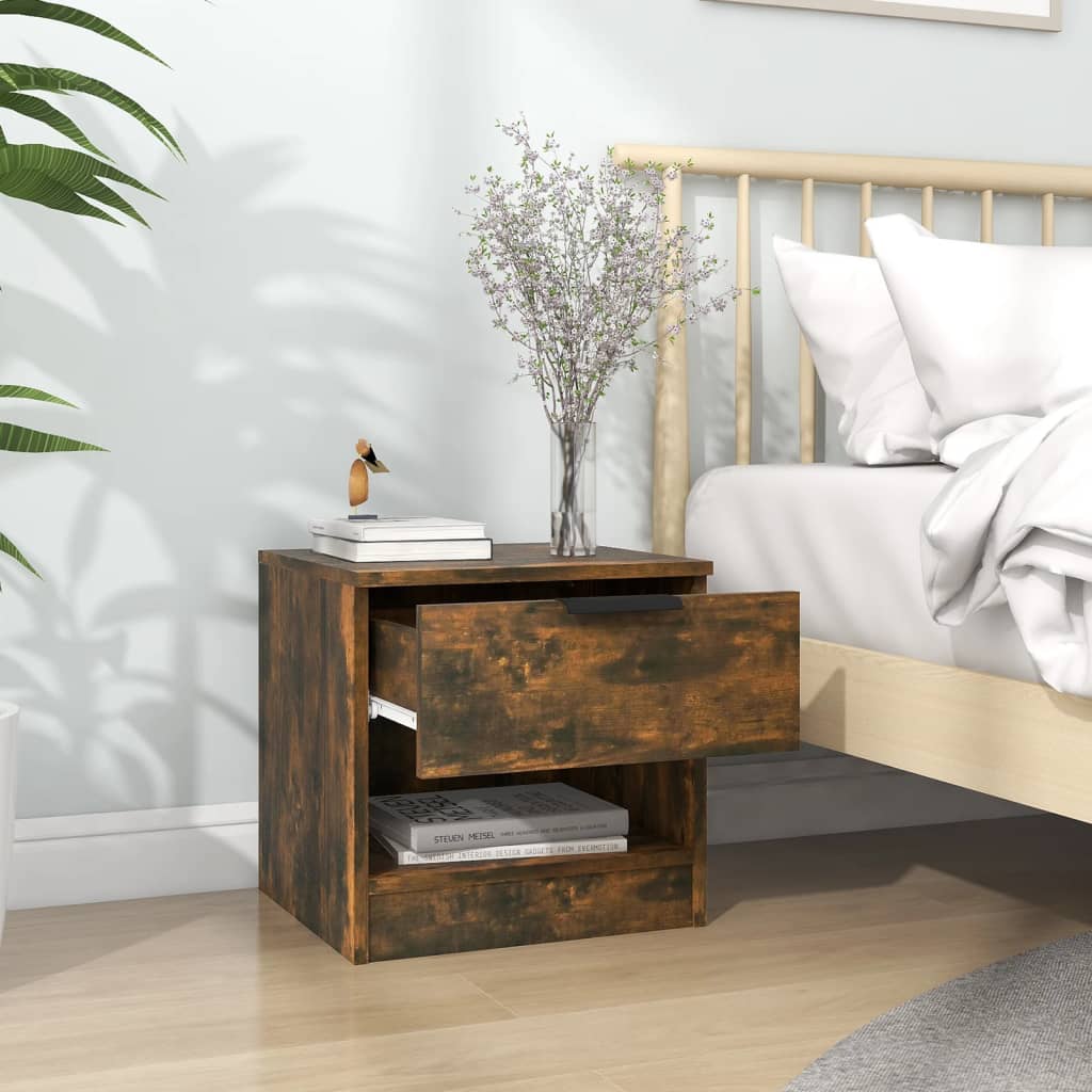 Bedside Cabinet Smoked Oak Engineered Wood