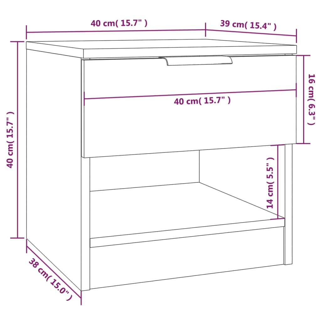 Bedside Cabinet Smoked Oak Engineered Wood