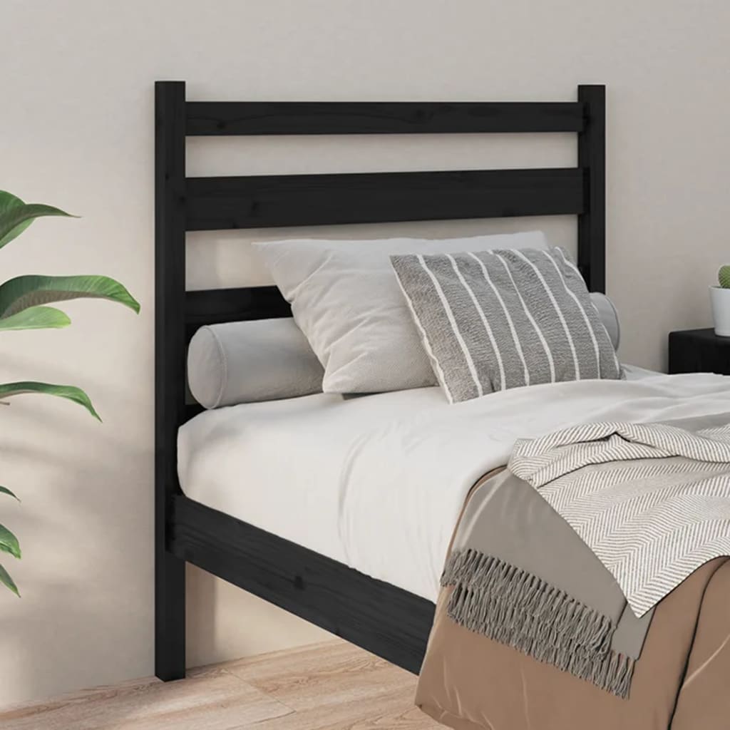 Bed Headboard Black 81x4x100 cm Solid Wood Pine