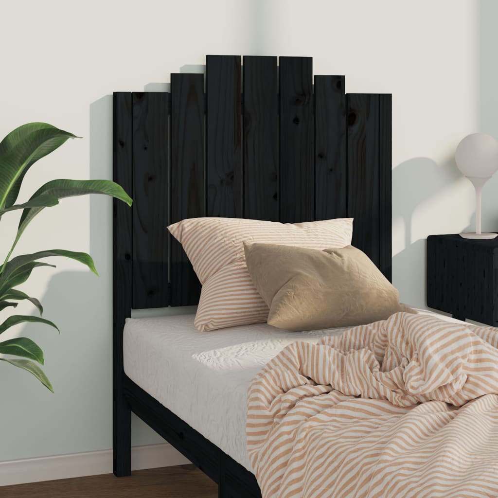 Bed Headboard Black 81x4x110 cm Solid Wood Pine