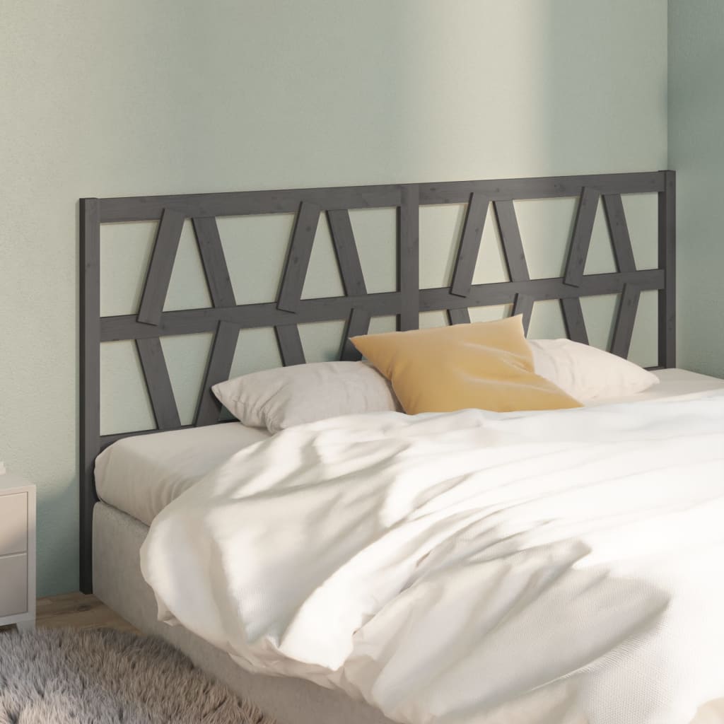Bed Headboard Grey 206x4x100 cm Solid Wood Pine