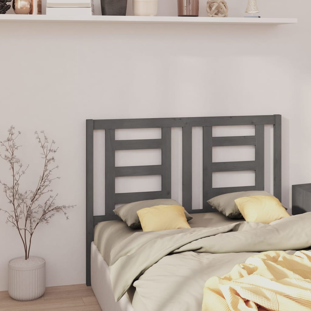 Bed Headboard Grey 126x4x100 cm Solid Wood Pine