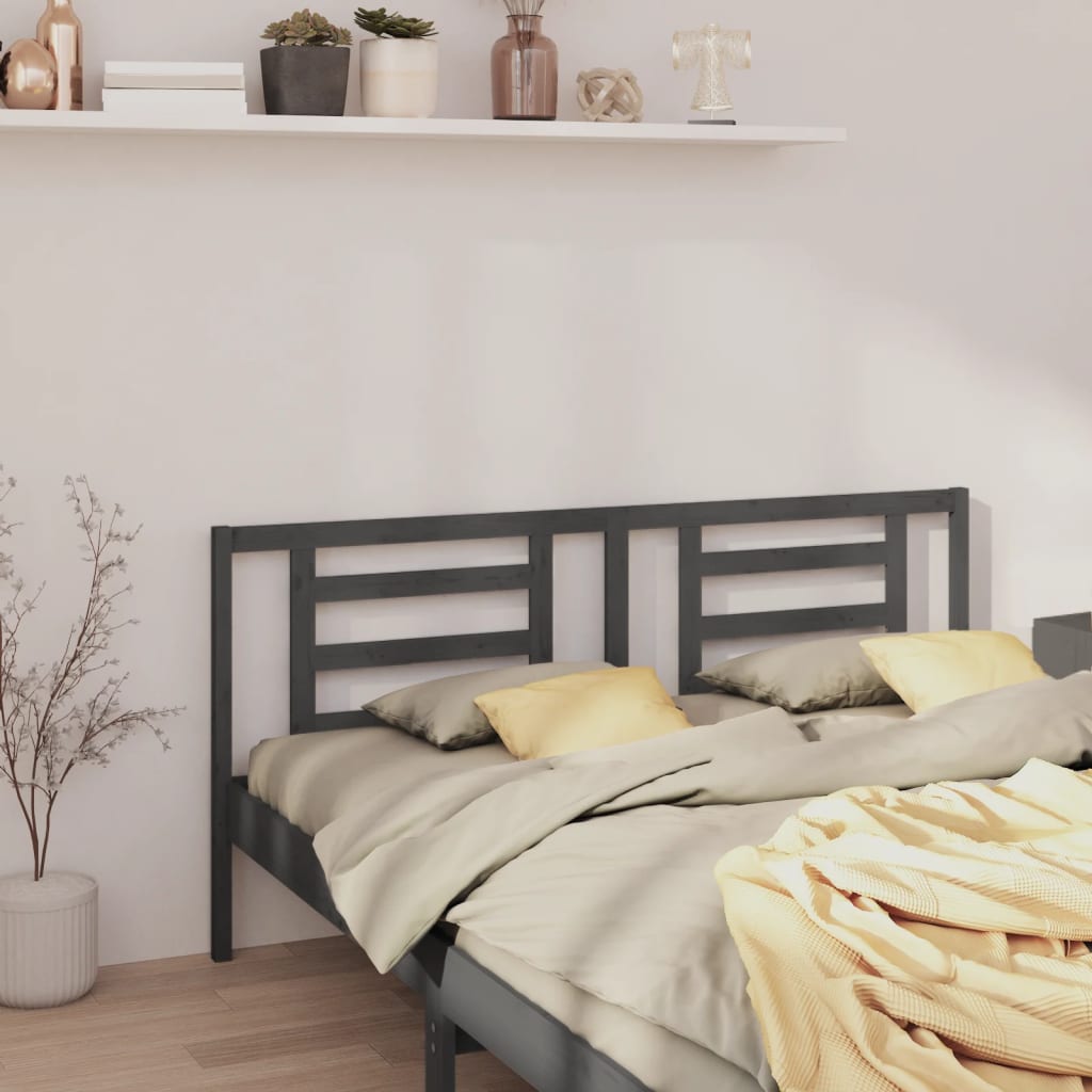 Bed Headboard Grey 186x4x100 cm Solid Pine Wood