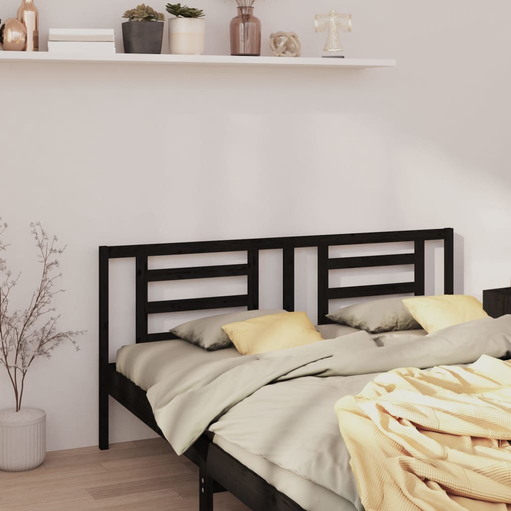 Bed Headboard Black 206x4x100 cm Solid Pine Wood