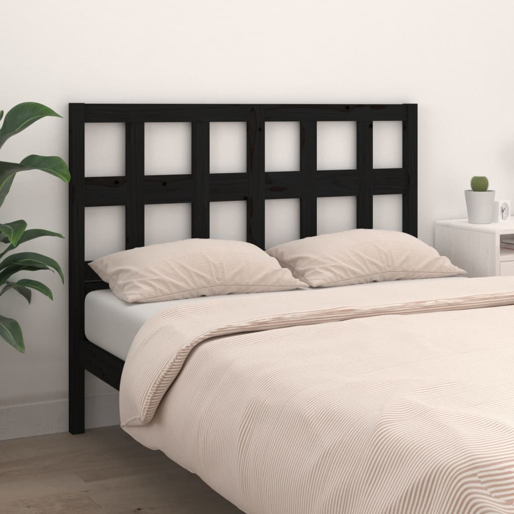 Bed Headboard Black 205.5x4x100 cm Solid Wood Pine