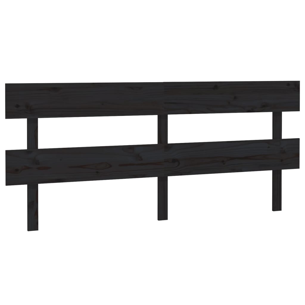 Bed Headboard Black 204x3x81 cm Solid Wood Pine