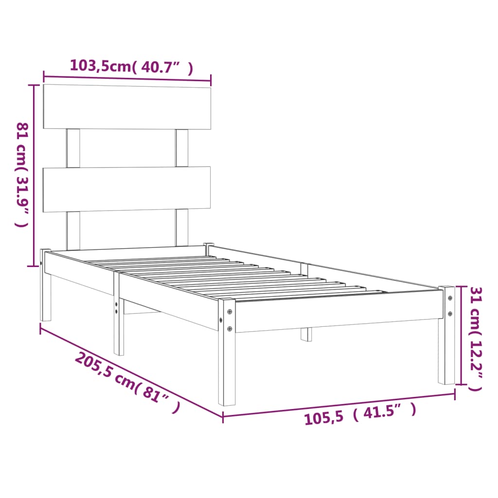 Bed Frame without Mattress Honey Brown 100x200 cm Solid Wood