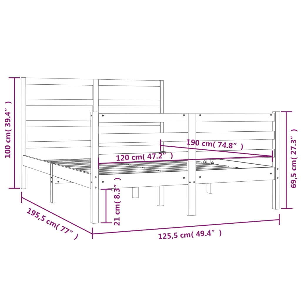 Bed Frame without Mattress White Solid Wood Pine 120x190 cm Small Double