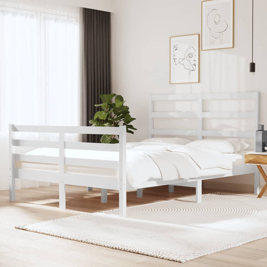 Bed Frame without Mattress White Solid Wood Pine 120x190 cm Small Double
